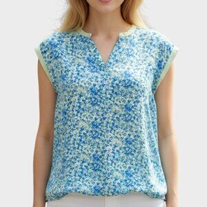 Papermoon Womens Small Blue Floral Sleeveless Blouse NWT Coastal Grandma Chic
